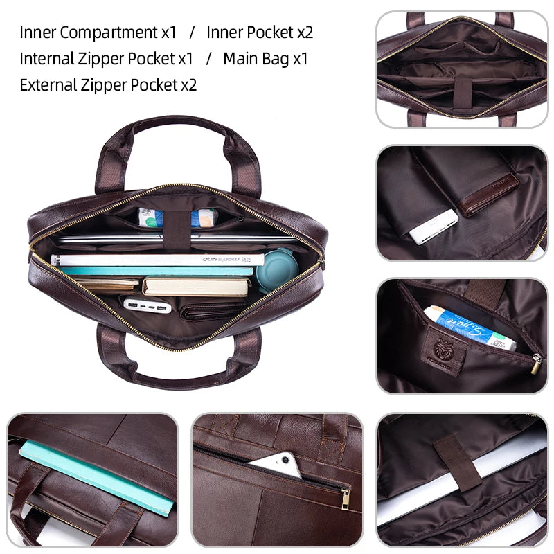 Genuine Leather Business Briefcase for Men – Fits 15.6" Laptop