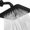 A black 6-inch high-pressure rainfall shower head with multiple nozzles spraying water.