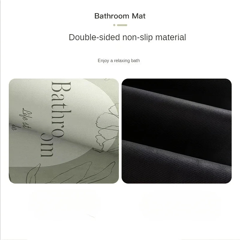 A pair of double-sided non-slip bath mats, one light beige and one black, shown rolled up.