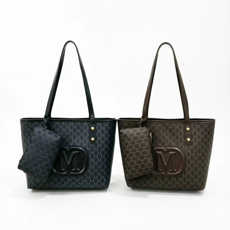 Geometric Print Tote Bag with Matching Coin Purse