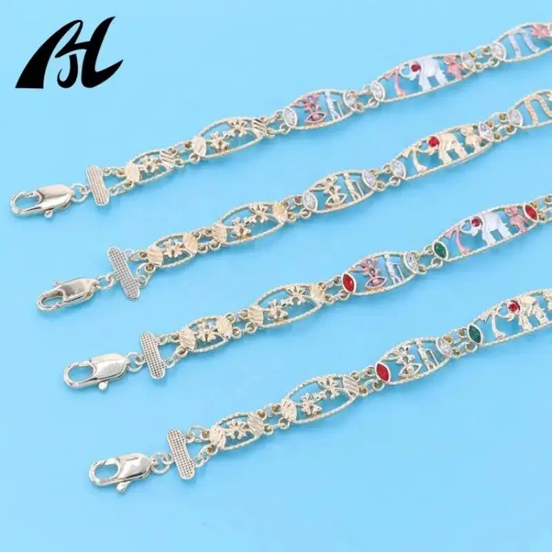 Symbolic Charm Bracelet with Elephant, Horseshoe & Evil Eye Pendants