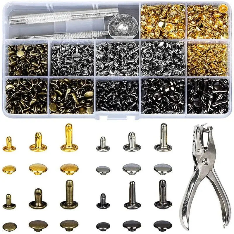 Metal Double Cap Rivets with Setting Tool Kit for Leathercraft & Repairs