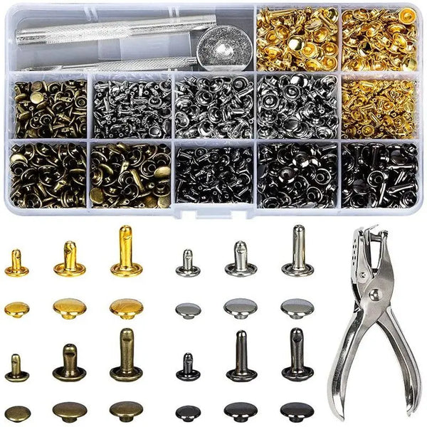 Metal Double Cap Rivets with Setting Tool Kit for Leathercraft & Repairs