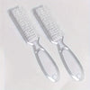 A pair of white nail art brushes with long clear handles are shown against a white background.