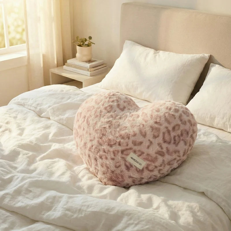 Leopard Print Heart-Shaped Plush Cushion
