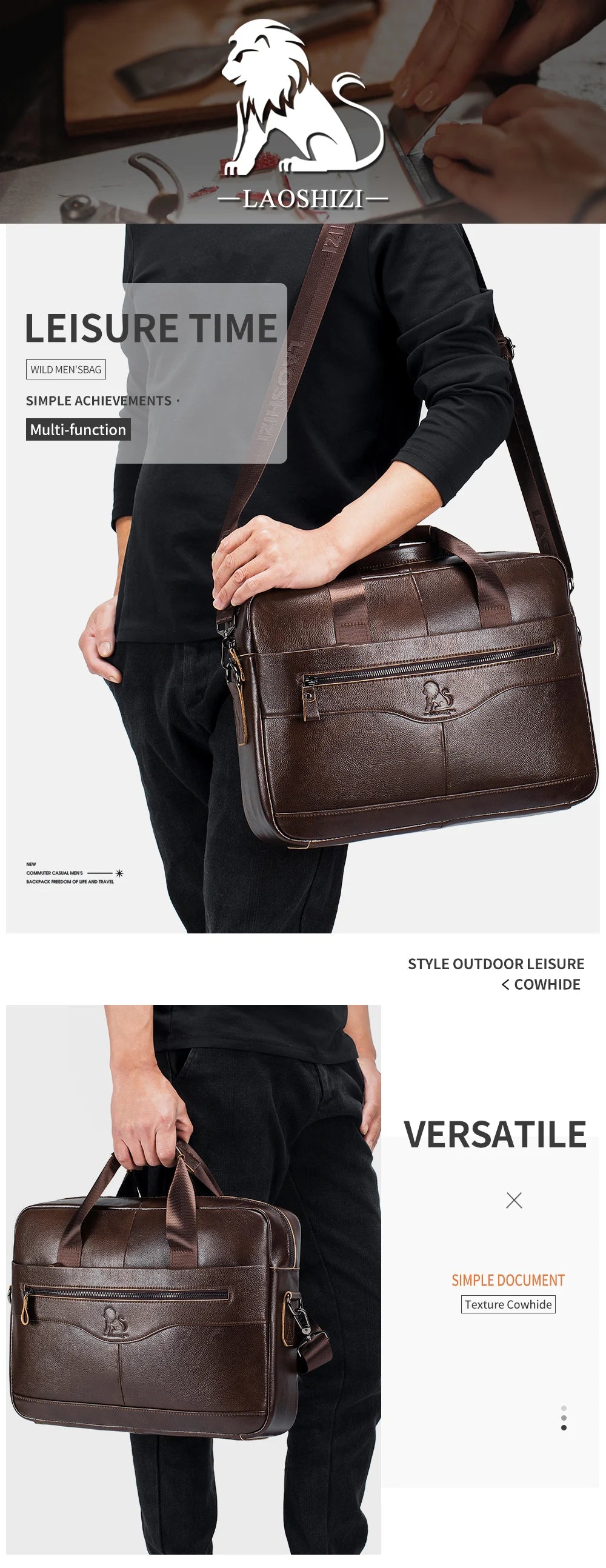 Genuine Leather Laptop Briefcase for Men – 14" Retro Cowhide Bag