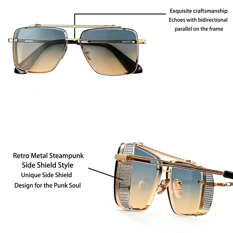 Quadratische Aviator-Sonnenbrille mit abnehmbarem Metallgitter-Schild