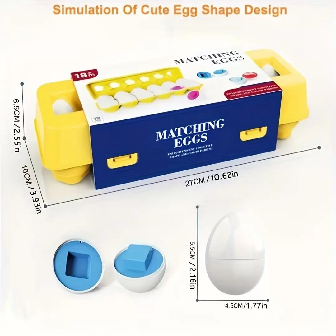 A set of matching egg-shaped puzzle toys in yellow and blue for toddlers.