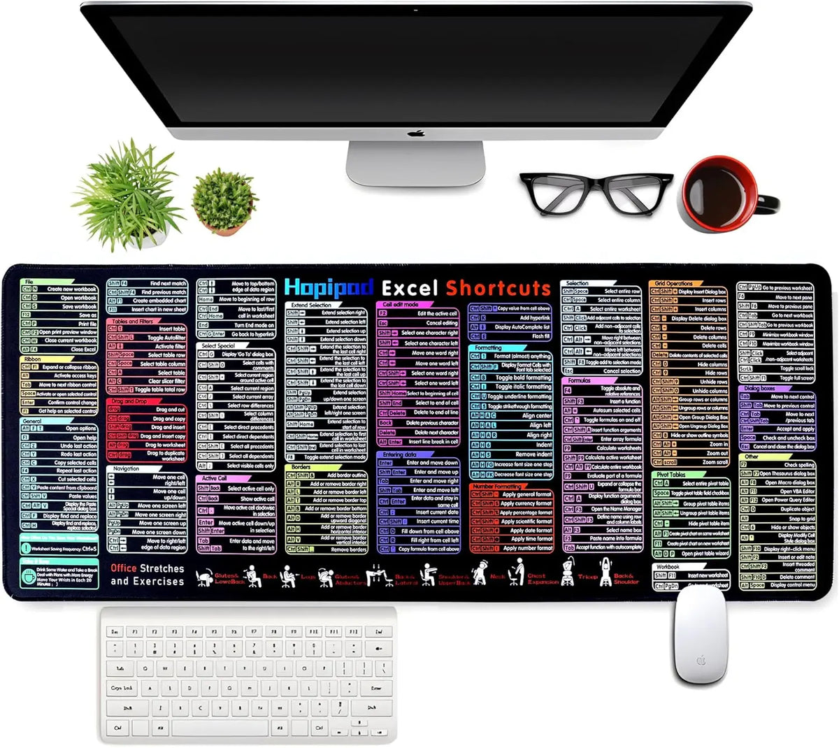 Excel Shortcut Large Mouse Pad with Stitched Edges