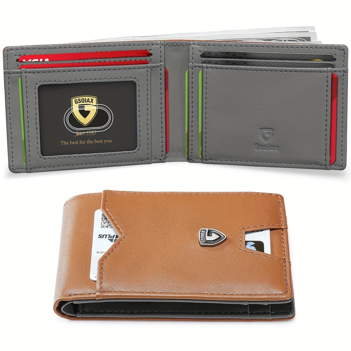 Slim RFID Blocking Leather Card Holder Wallet with Geometric Pattern