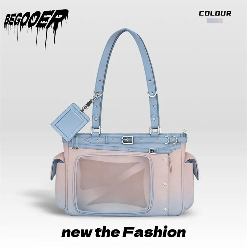 Gradient Color Otaku Crossbody Bag with Clear Pin Display Window