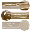Close-up view of a tan felt purse organizer insert showing multiple pockets, hardware zipper, and reinforced stitching.