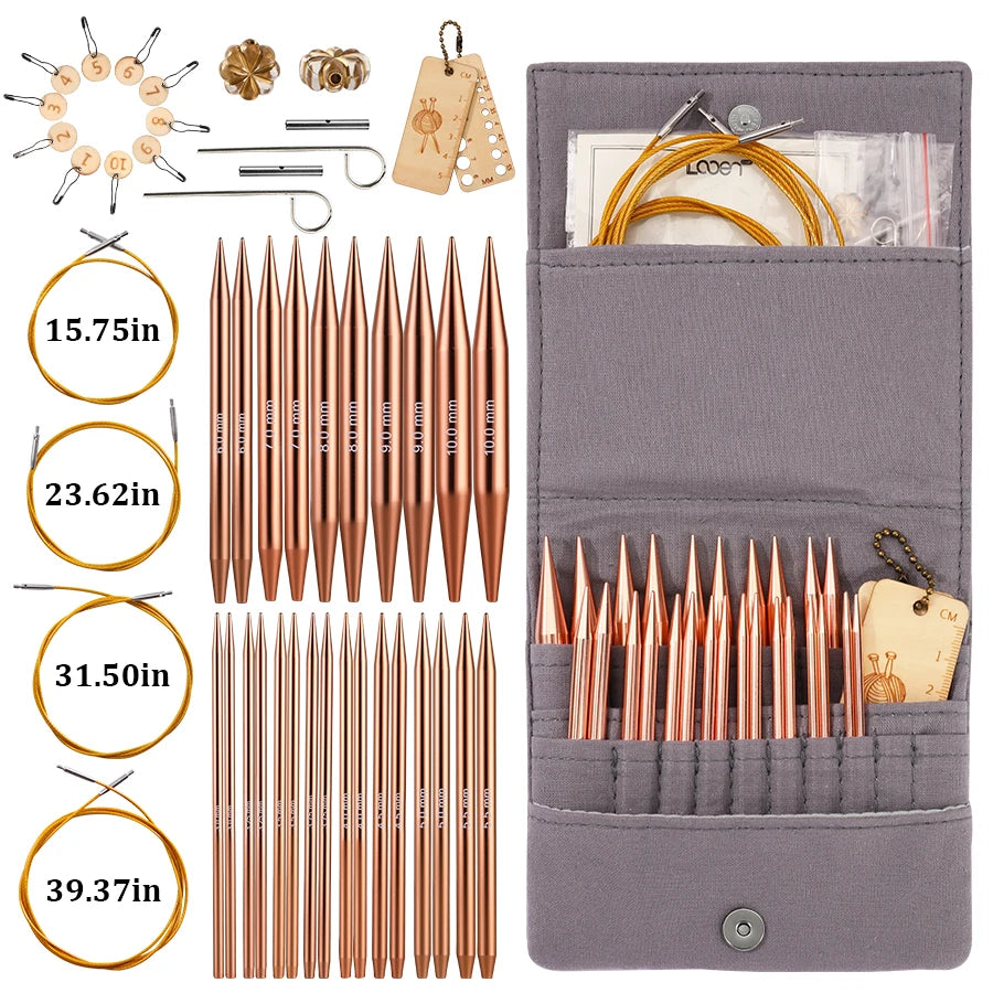 Portable Bamboo Circular Knitting Needle Set with Storage Case