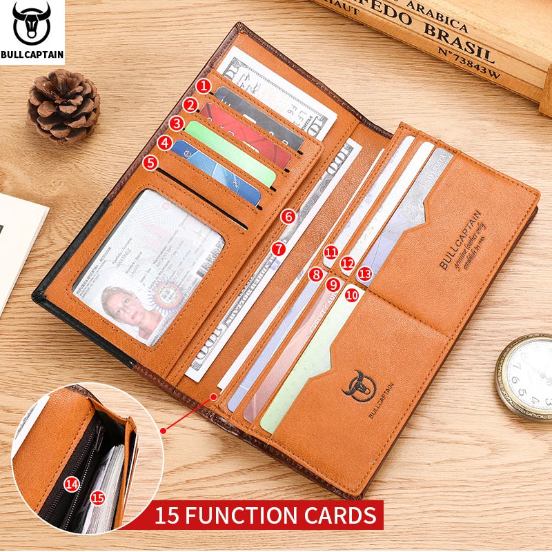Men's Genuine Leather RFID Blocking Long Wallet with Card Holder