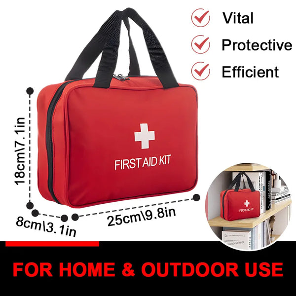 Red compact first aid kit bag with black straps and white cross symbol shown against a white background.