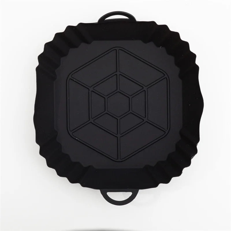 Black reusable square silicone liner for an air fryer