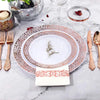 Elegant White Disposable Dinner Plates with Silver Lace Design