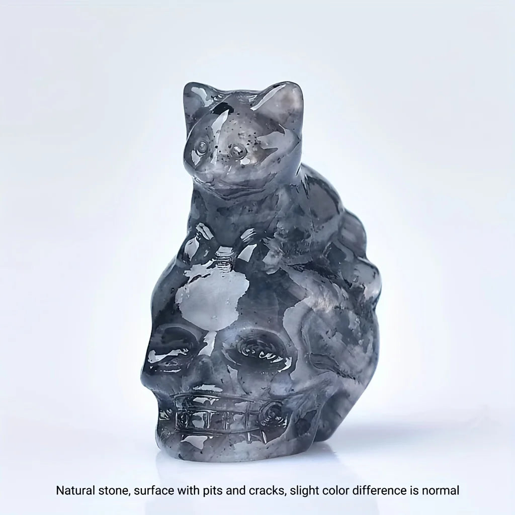 Figurita de Calavera de Gato de Cristal Tallada a Mano