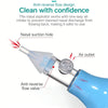 A close-up view of a blue nasal aspirator device showing the suction hole and anti-reverse flow valve mechanism.