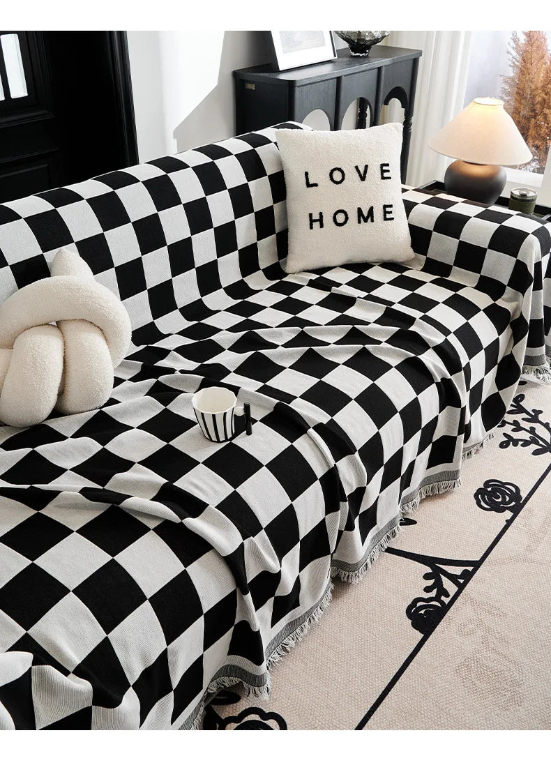 Checkerboard Jacquard Sofa Cover – Washable Nordic Style Slipcover