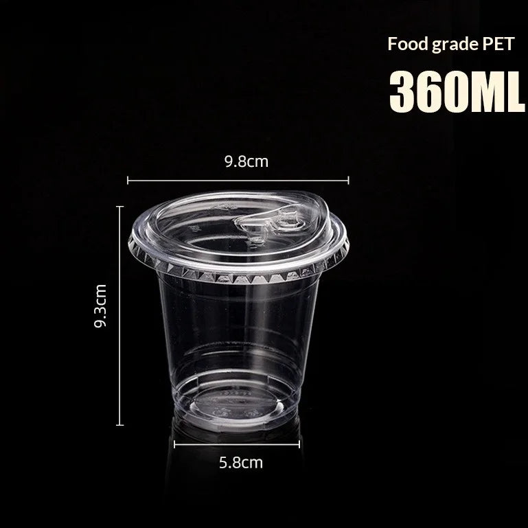 Clear food grade PET disposable cup with lid, measuring 9.8cm in height and 5.8cm in diameter.