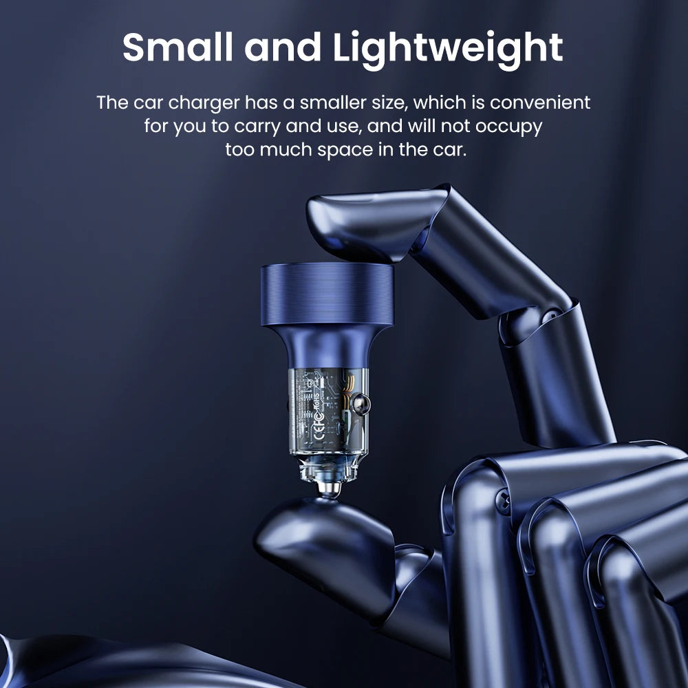 60W USB-C Car Charger with Built-In Spring Cable