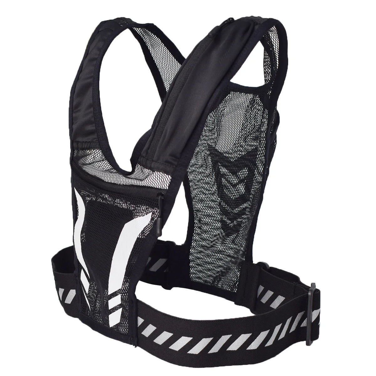Black mesh weighted vest with white accents designed for running and fitness.
