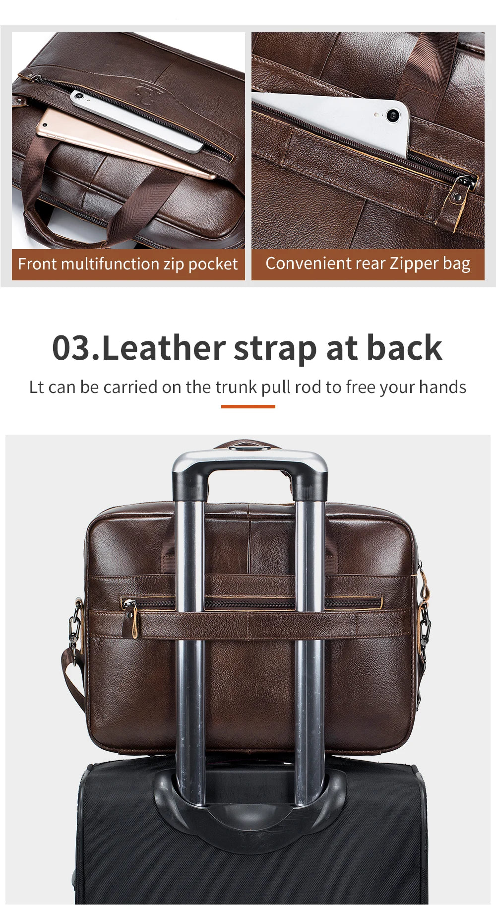 Genuine Leather Laptop Briefcase for Men – 14" Retro Cowhide Bag