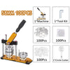 A set of 100 pieces of 58mm button maker machine components including a machine, tool kit, and circle cutter.