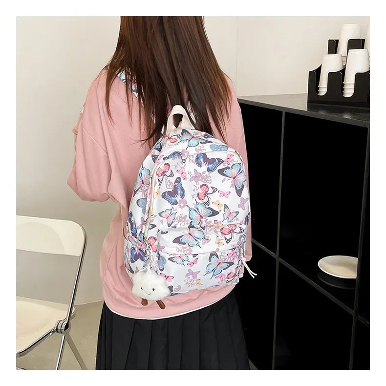 Butterfly Print Canvas Backpack for Women