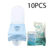 Ten pieces of disposable toilet seat covers in light blue and green packaging.