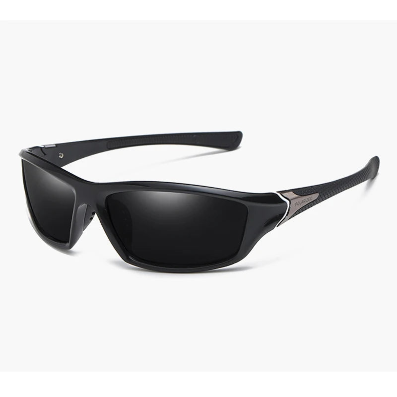 Black polarized sports sunglasses viewed from the front