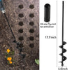 A black garden auger drill bit with a 1.6-inch shaft and a 3/10 inch hex drive, shown next to its size specifications.