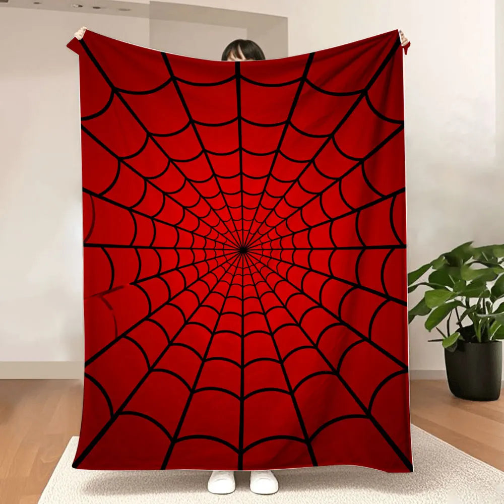 Red Spider Web Print Cozy Flannelette Throw Blanket