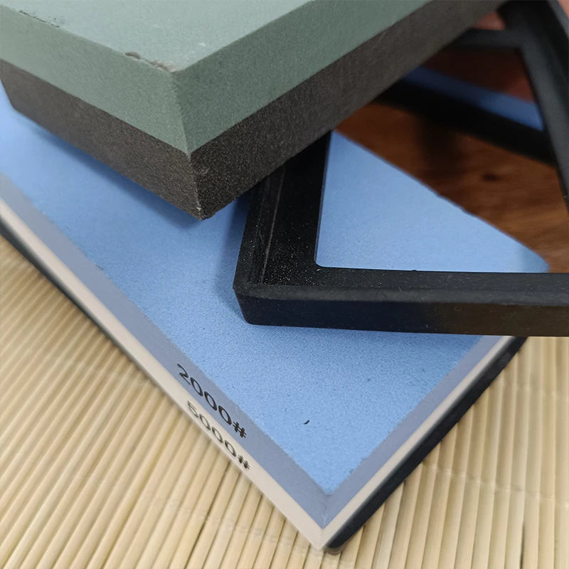 Dual-Grit Knife Sharpening Stone Kit with Bamboo Base & Angle Guide