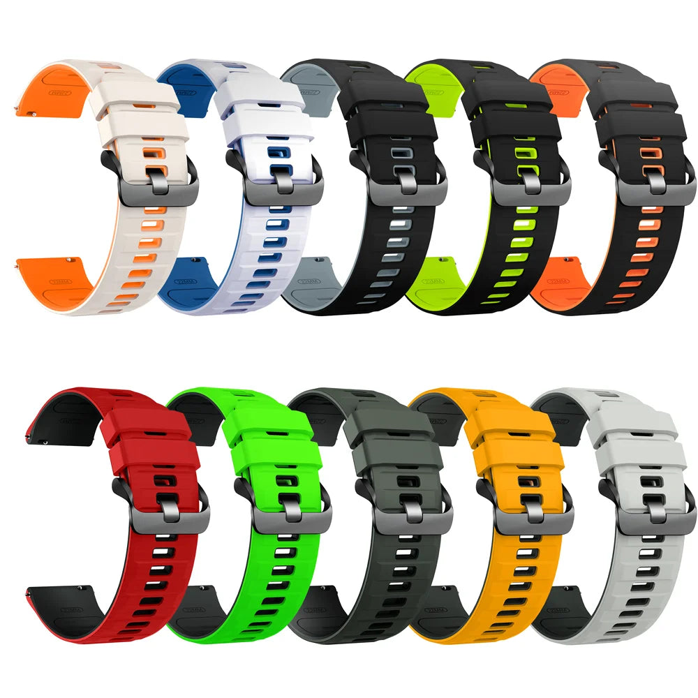 A collection of silicone watch bands in various colors and styles for a Redmi Watch Active 5 or Watch 5 Lite.