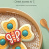 A close-up of food grade material with an insect-themed design featuring orange and white shapes on a light pink plate.
