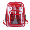 A transparent red waterproof shoulder bag with a zipper and mesh pocket.