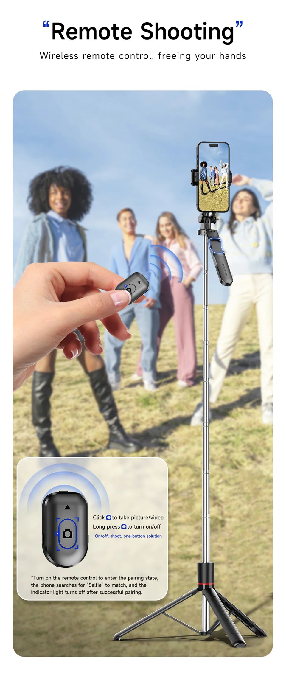 Adjustable Selfie Stick Tripod with Bluetooth Remote and Fill Light