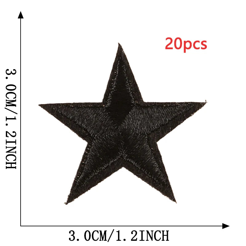20-Piece Star Embroidery Patches with Iron-On Adhesive