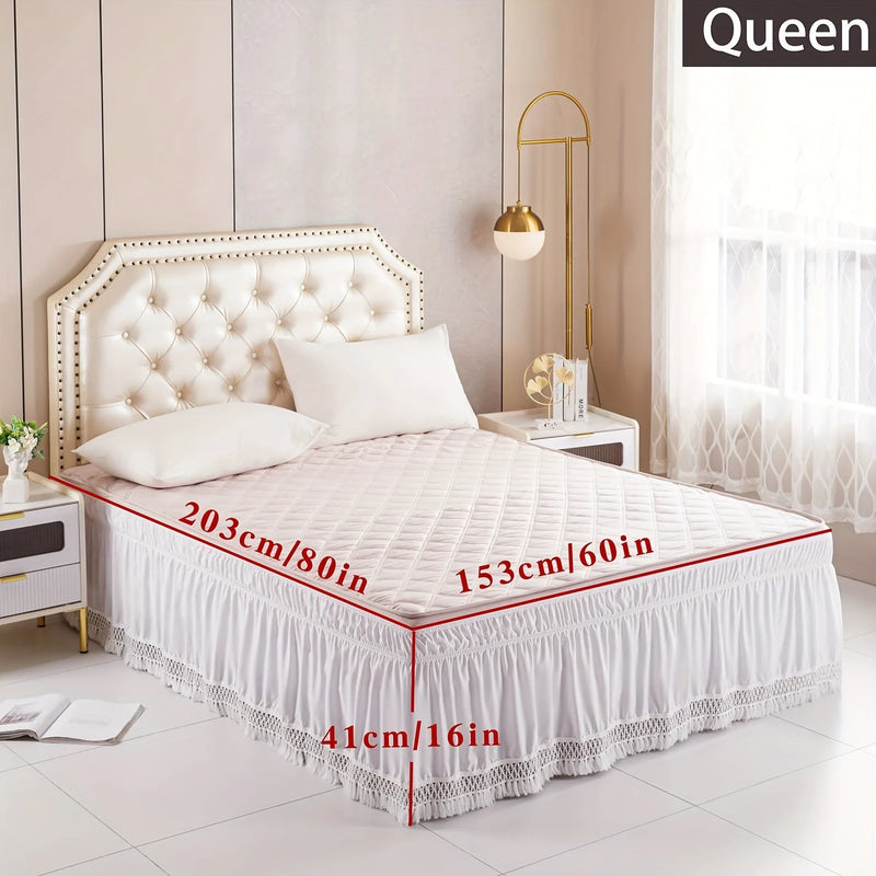 Elastic Wrap-Around Ruffled Bed Skirt with Lace Trim