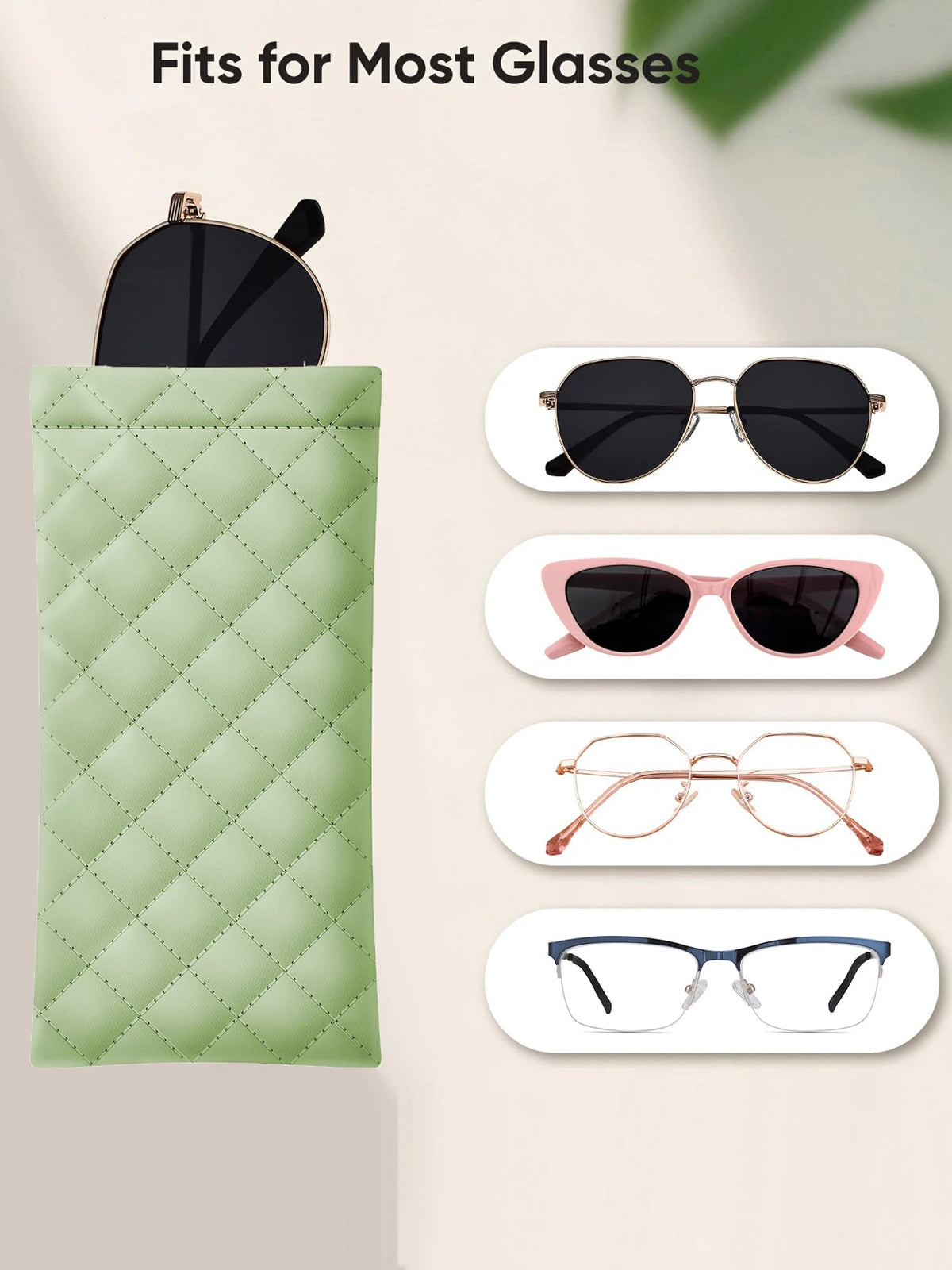 Soft PU Leather Squeeze Glasses Case with Multi-Functional Storage Pocket