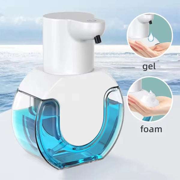 A white wall-mounted infrared automatic foam soap dispenser with separate gel and foam dispensing options.