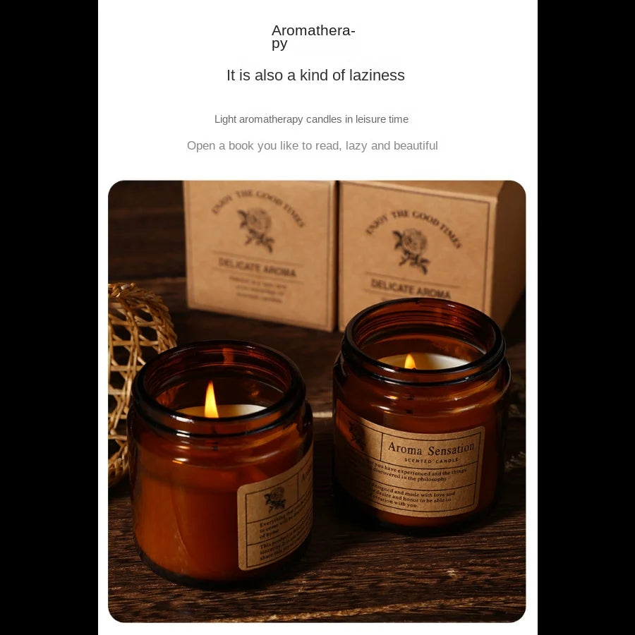 Hand-Poured Soy Wax Aromatherapy Candle in Amber Glass Jar
