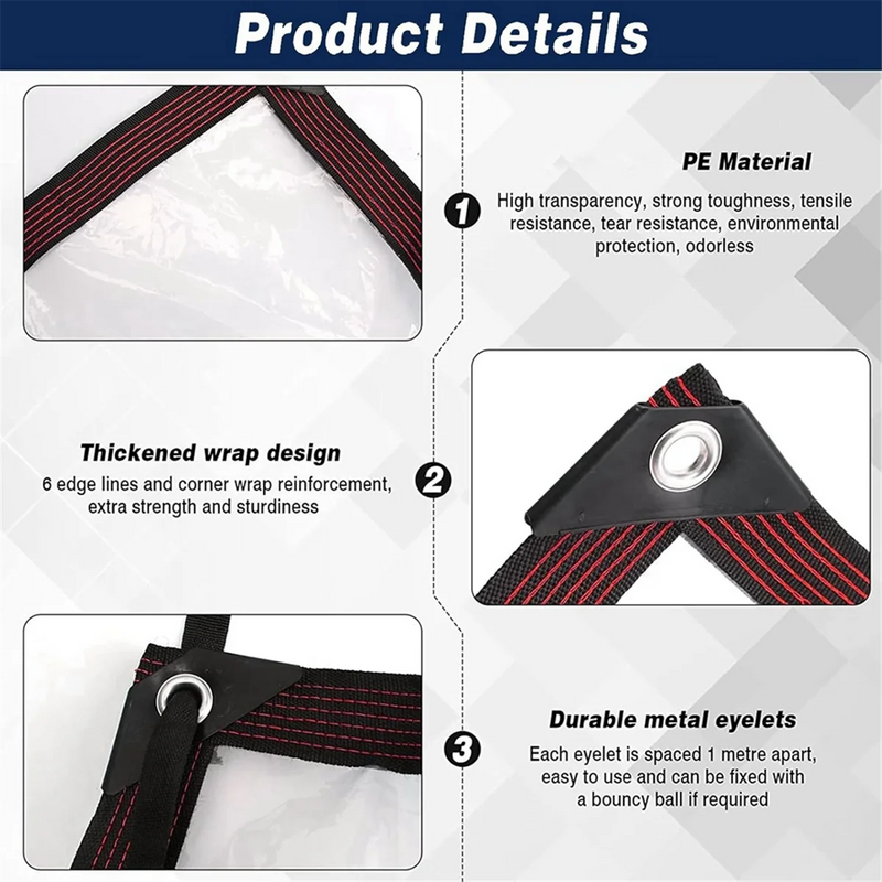 Heavy-Duty Clear Waterproof Tarp - 2x2m