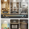 Comparison chart showing various light tones and brightness levels for a rechargeable motion sensor ceiling light.