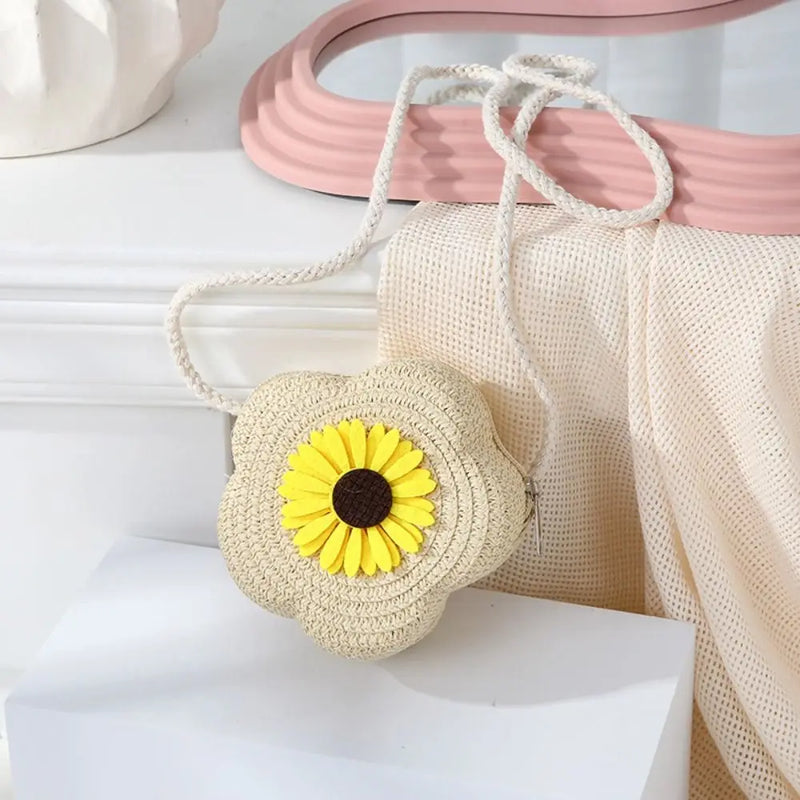 Floral Woven Straw Crossbody Bag