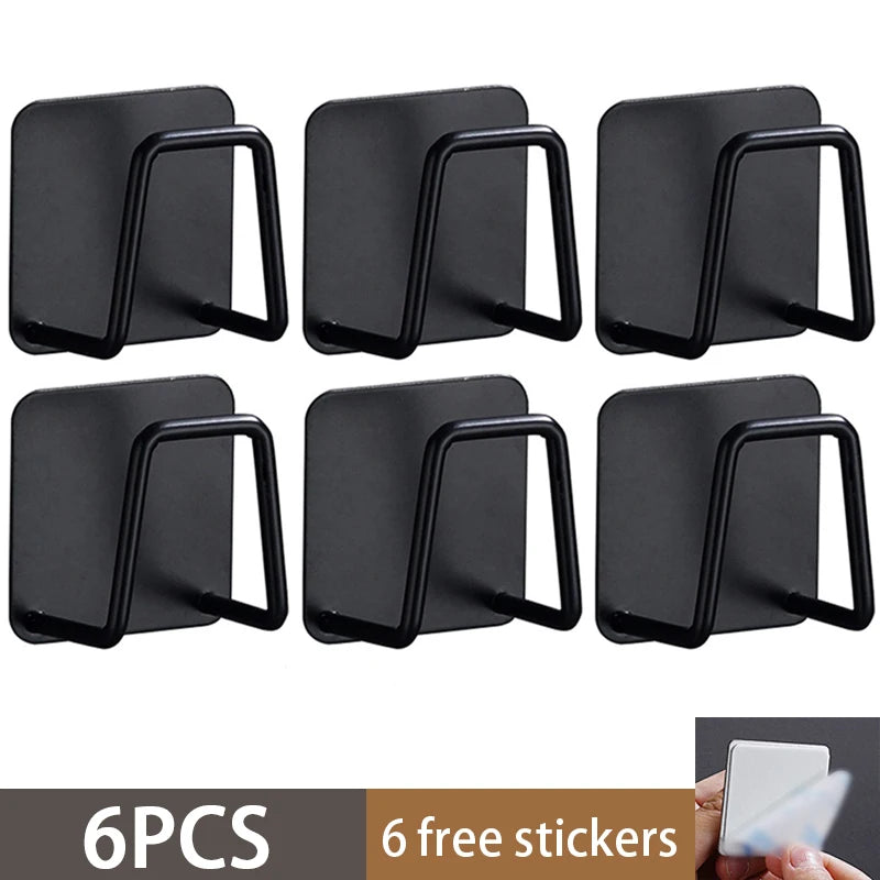 Six black stainless steel sponge holders or kitchen sink racks displayed in a row.