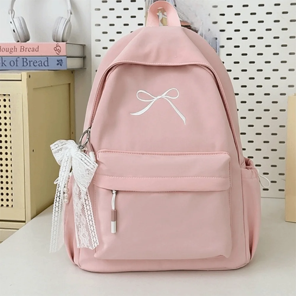Embroidered Bow Nylon Backpack for Girls – Lightweight & Spacious