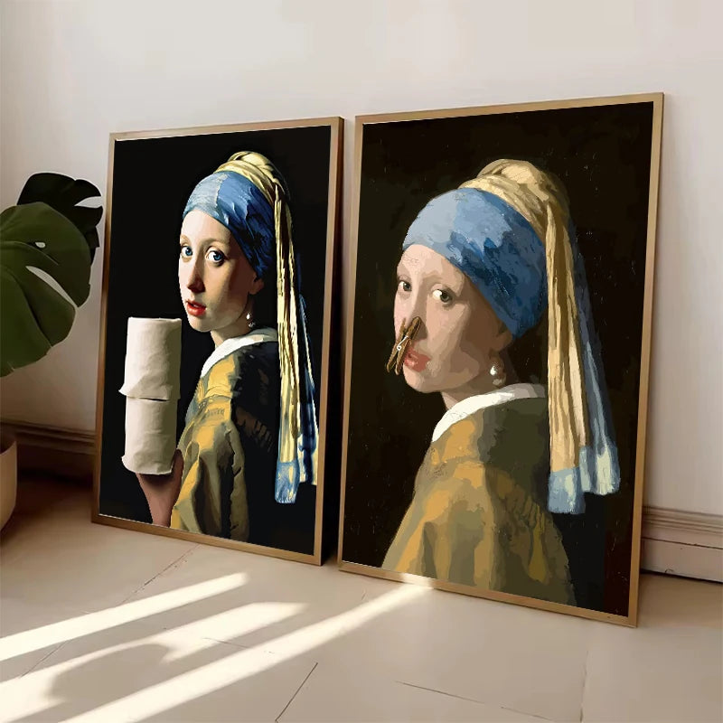 Mona Lisa Funny Bathroom Wall Art Canvas Print